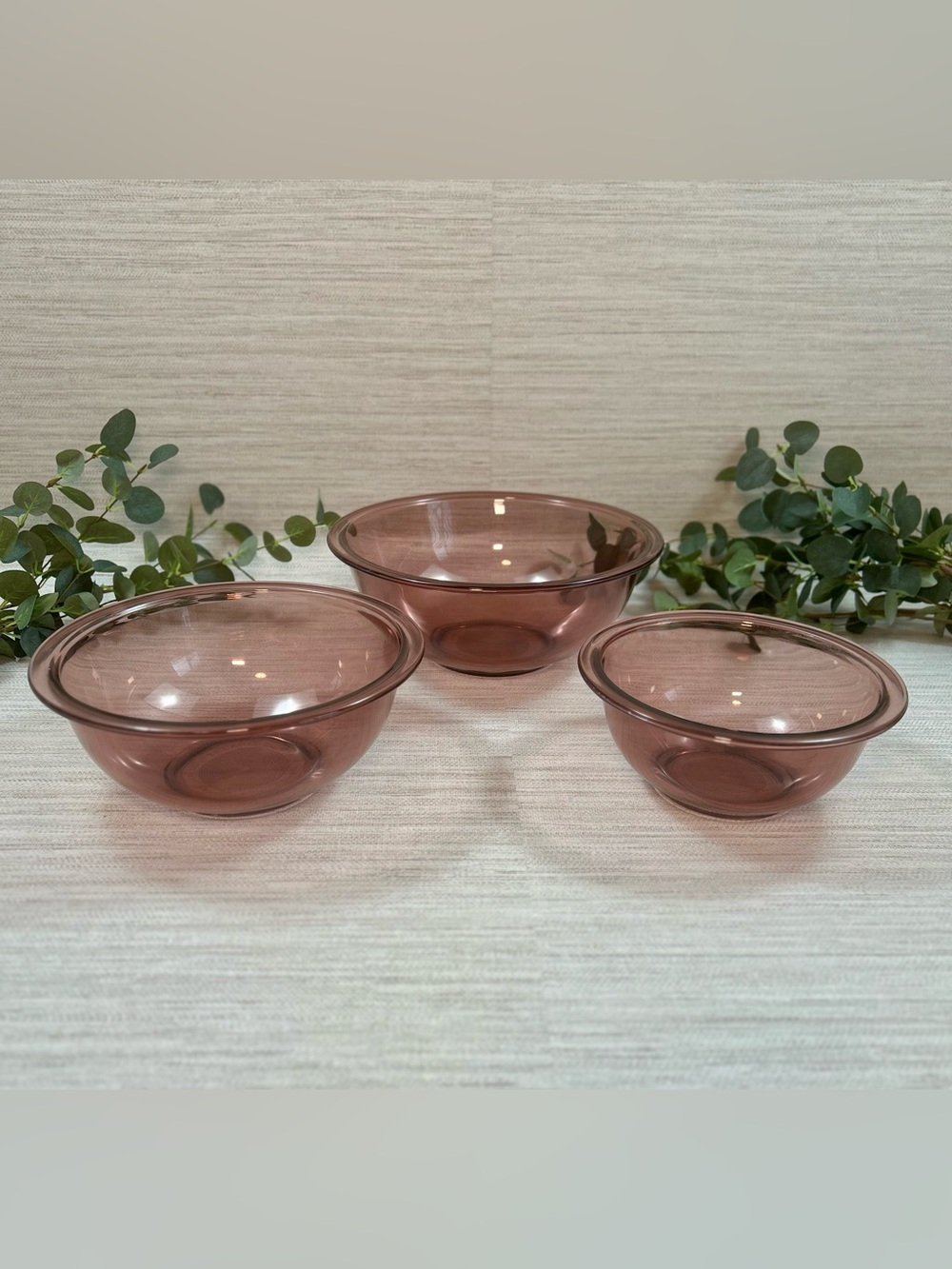 Vintage Pyrex Cranberry Glass Nesting Mixing Bowls Set of 3 USA